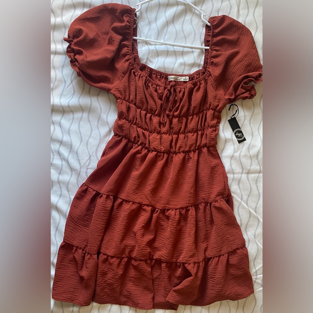 Liberty Love Red Ruched Puff Sleeve Sundress